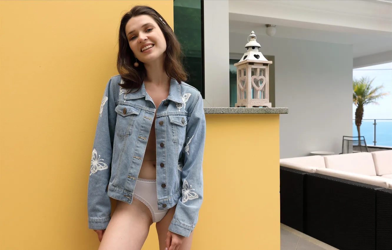 Photo wallpaper girl, beautiful, Denim, gorgeous, jacket, smiled