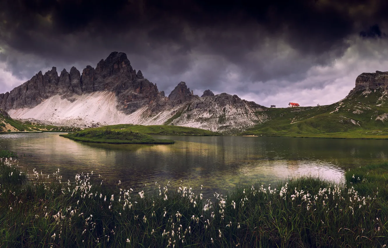 Photo wallpaper mountains, lake, The Dolomites