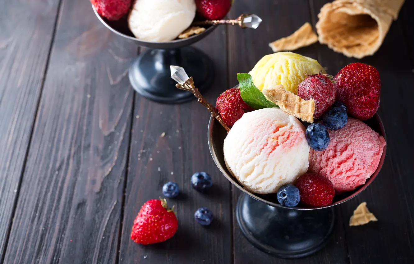 Photo wallpaper berries, ice cream, dessert, Myfoodie