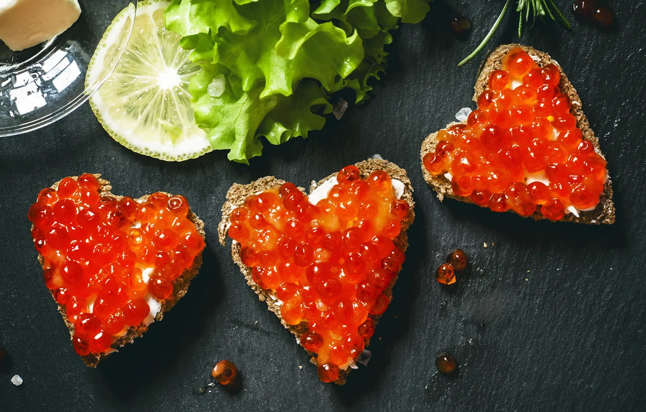 Photo wallpaper lemon, caviar, seafood, sandwiches