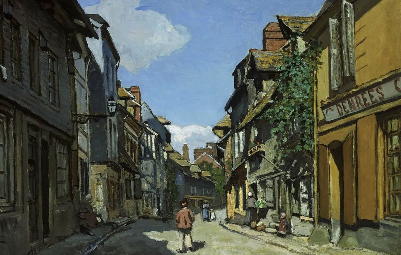 Photo wallpaper street, home, picture, the urban landscape, Claude Monet, The Street of Bavolle at Honfleur
