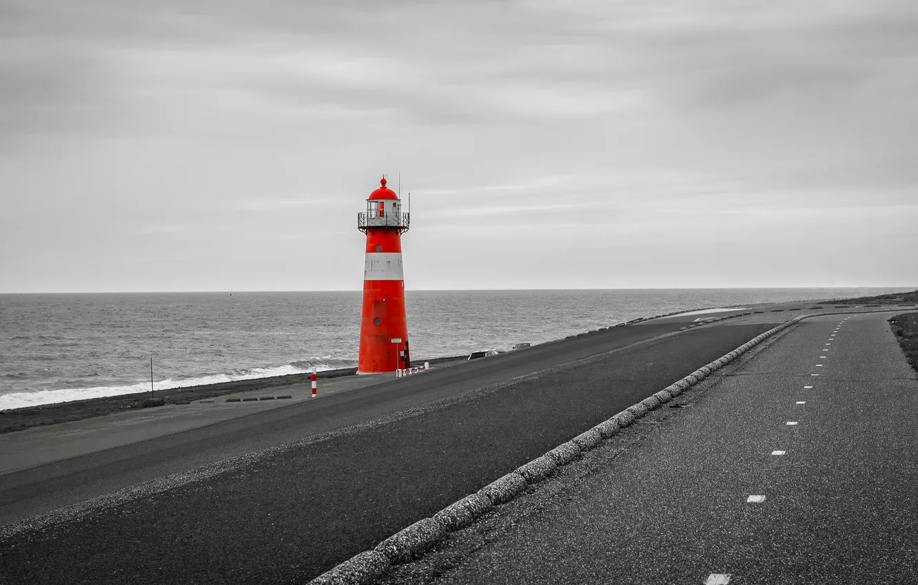 Photo wallpaper road, sea, lighthouse