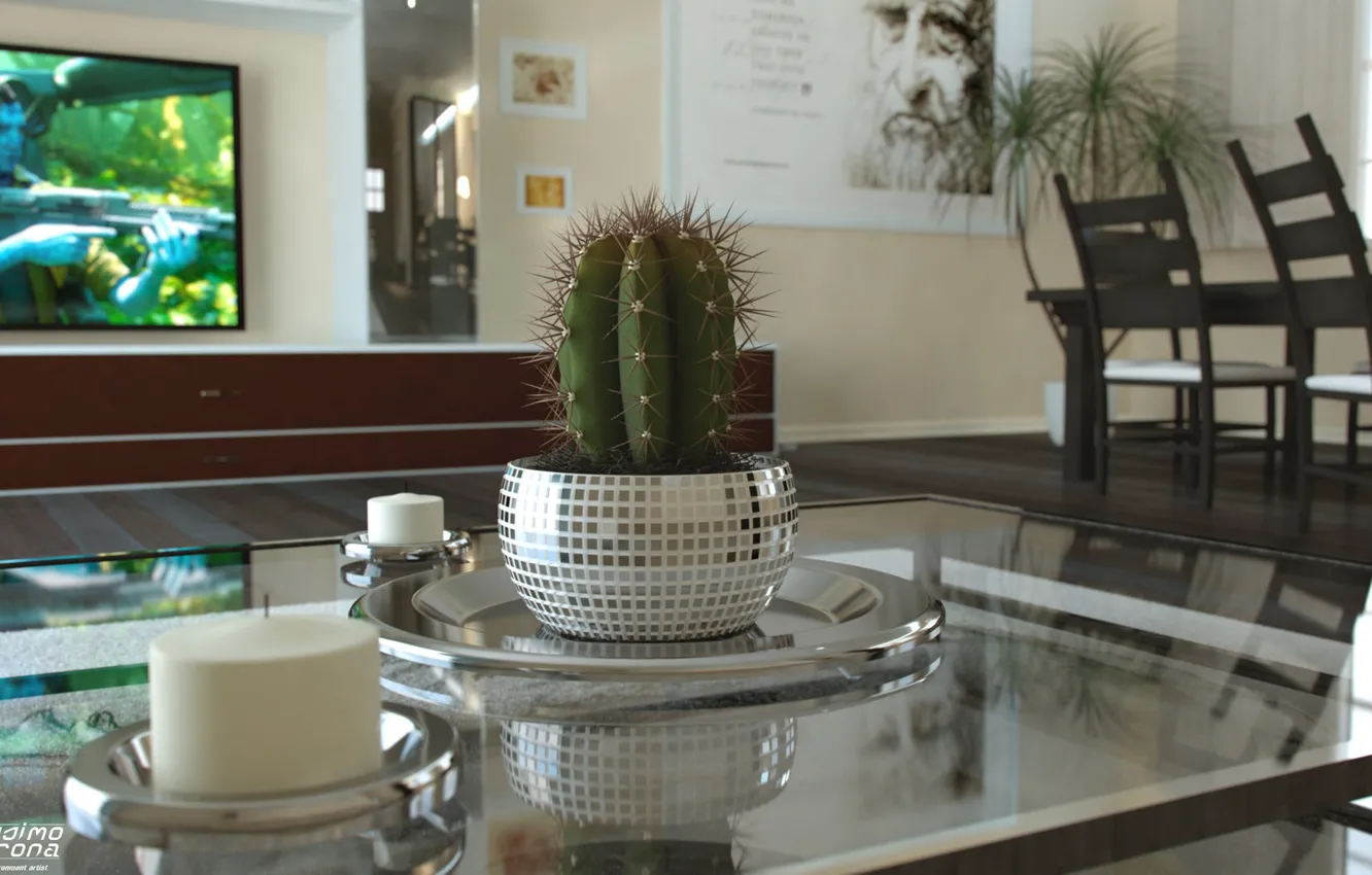 Photo wallpaper furniture, interior, candles, cactus, modern interior