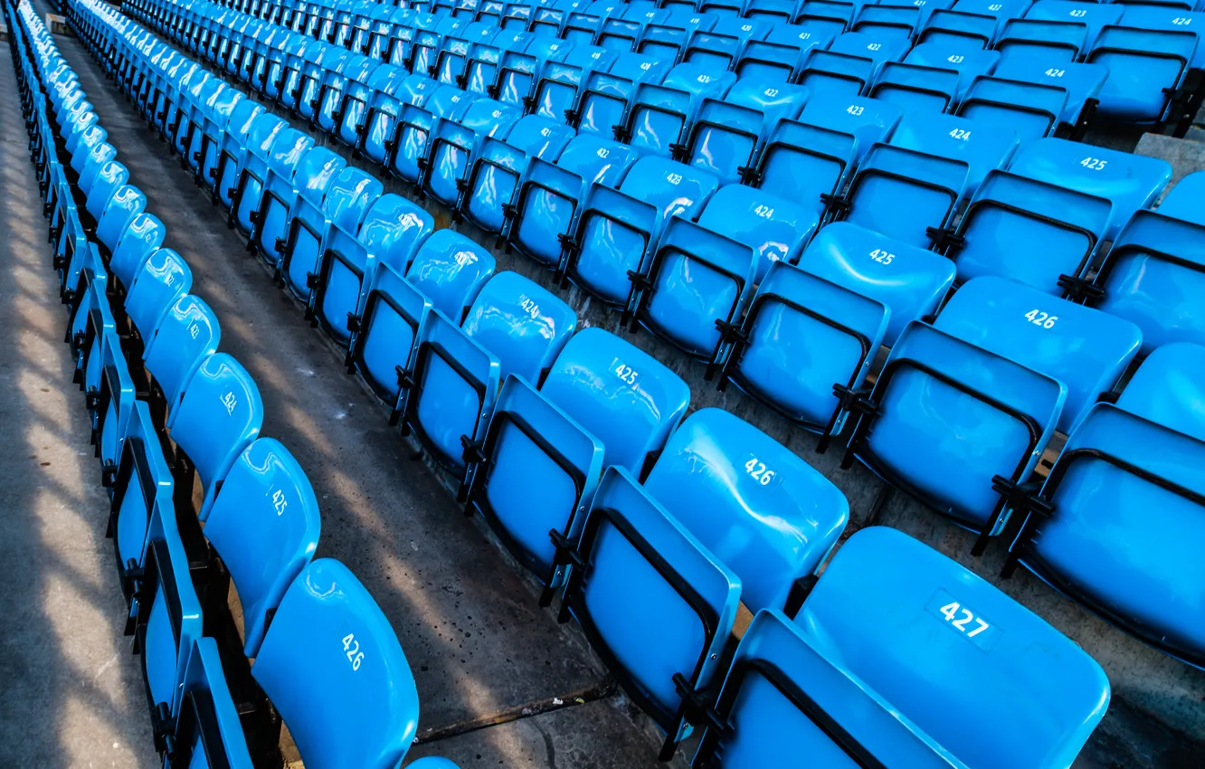 Photo wallpaper sport, blue, stadium, numbers, rows, seats