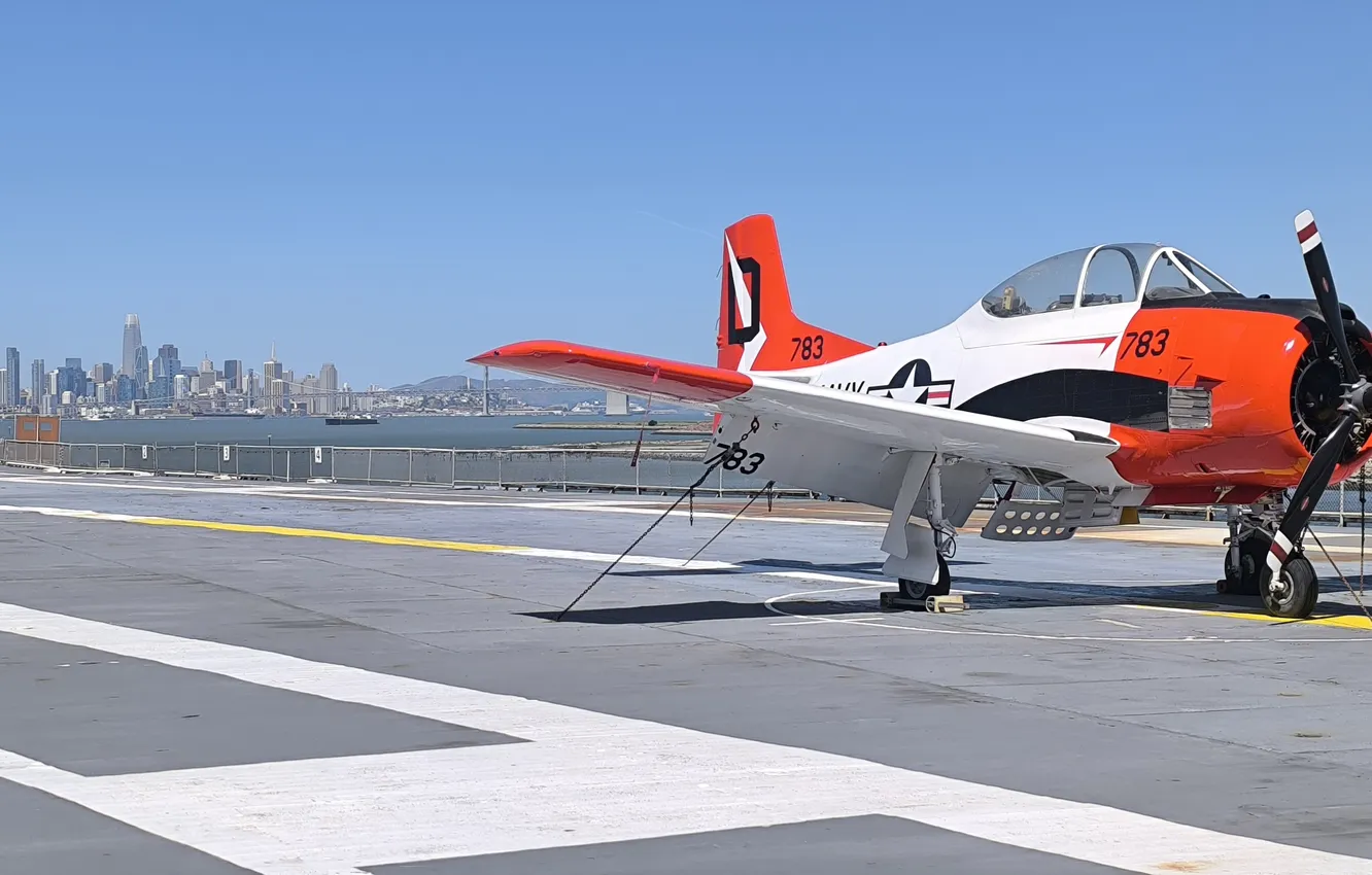 Photo wallpaper skyline, San Francisco, plane, USS Hornet, Alameda