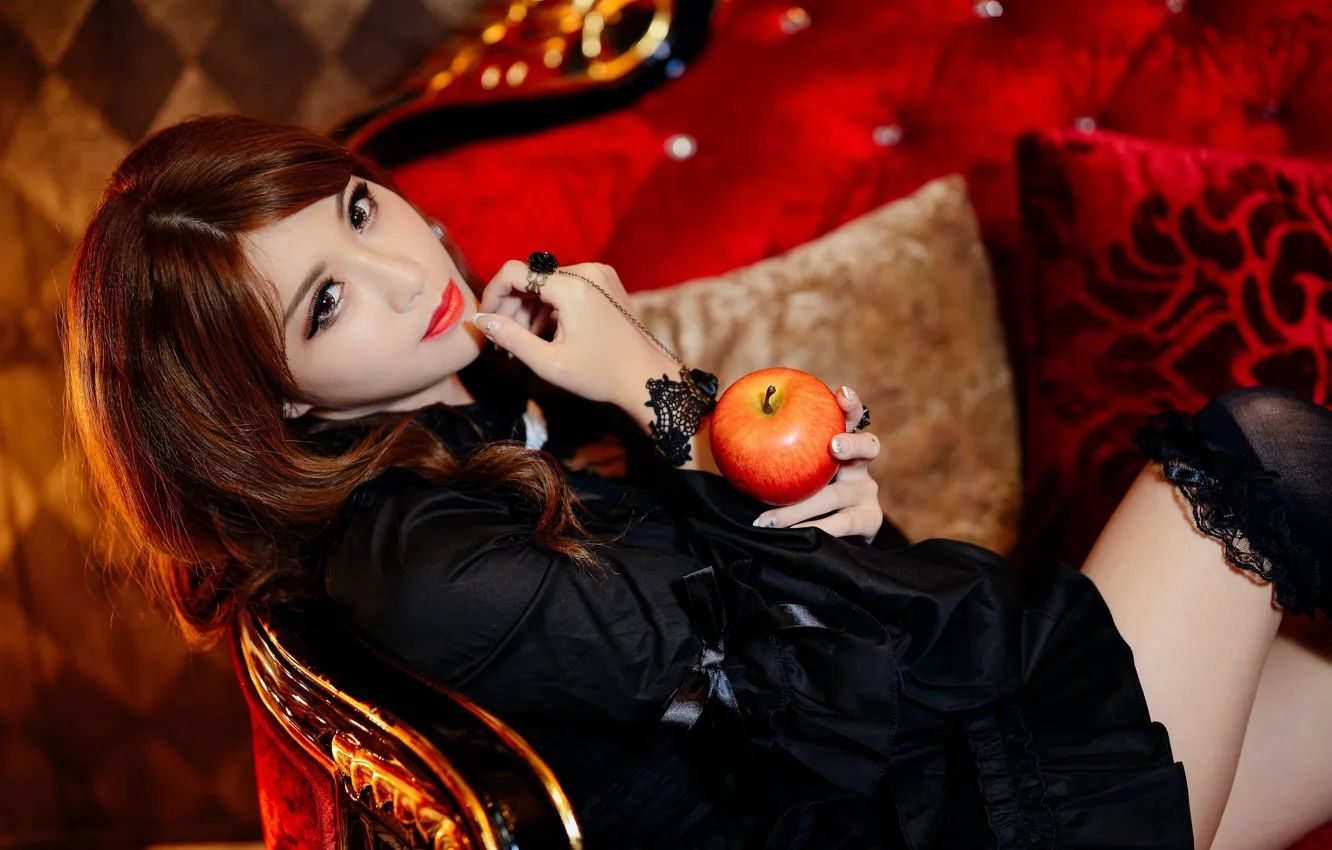 Photo wallpaper look, sofa, model, apples, interior, pillow, Asian