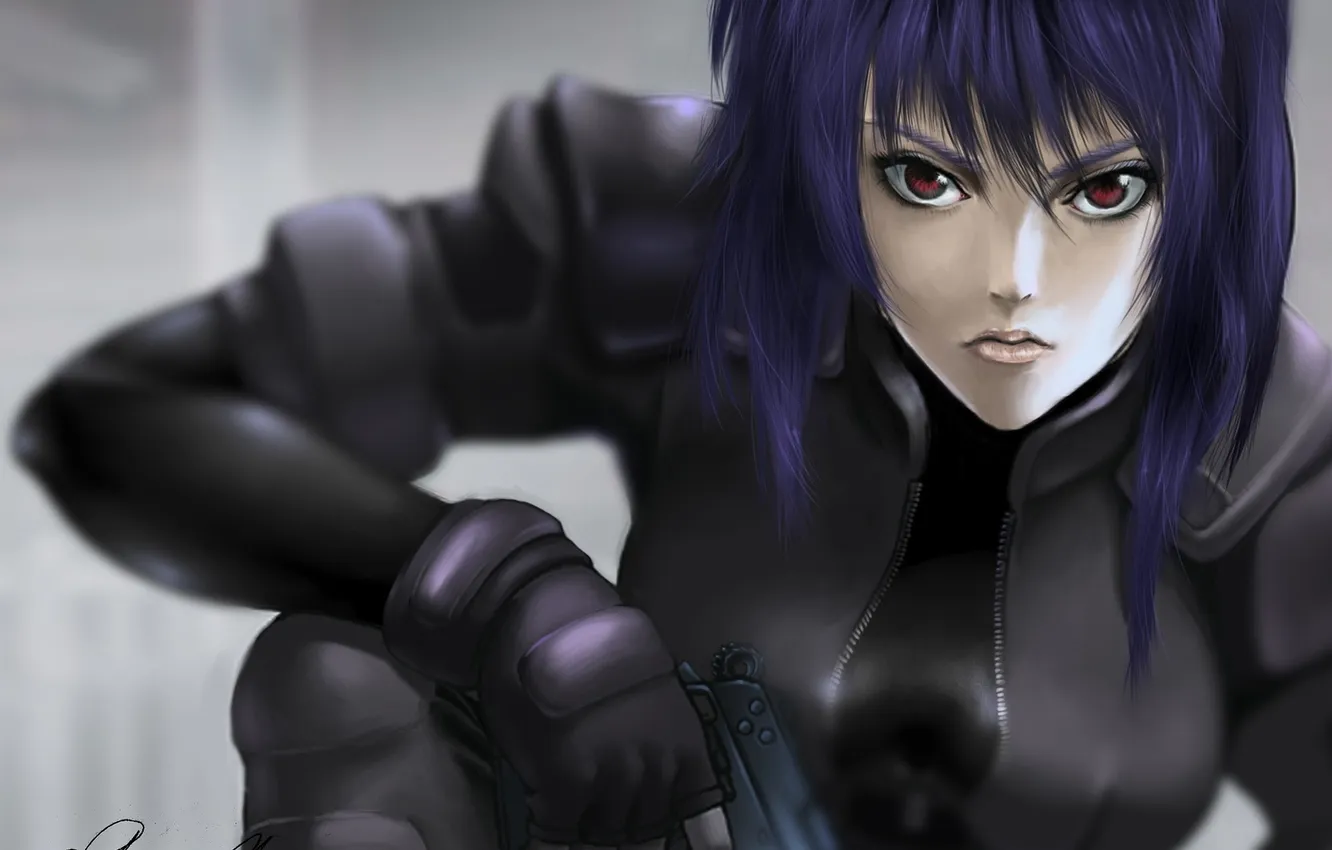 Photo wallpaper girl, gun, weapons, art, Ghost in the Shell, Kusanagi Automotive