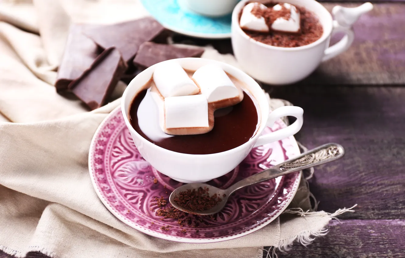 Photo wallpaper chocolate, hot, cup, chocolate, cocoa, cocoa, marshmallows, marshmallow