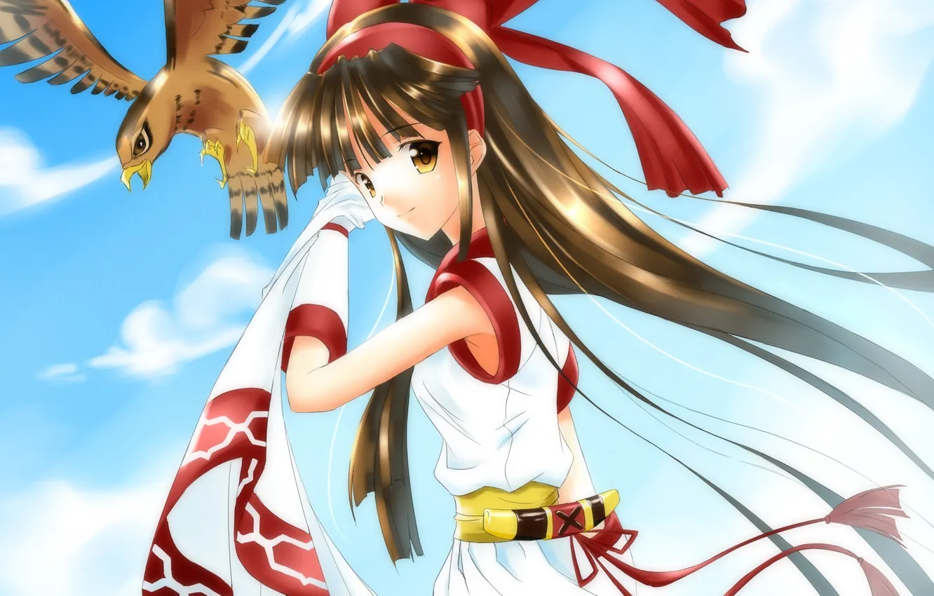 Photo wallpaper the sky, girl, bird, samurai, ame no uta (artist), samurai spirits, the nakorur