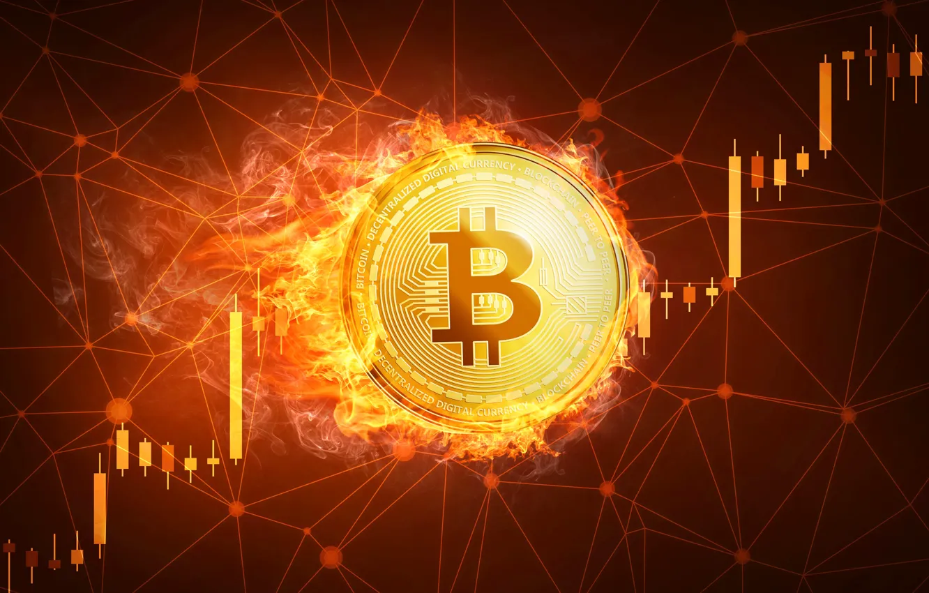 Photo wallpaper flame, fire, schedule, bitcoin, bitcoin