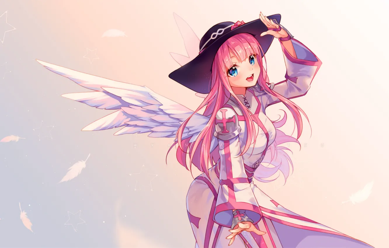 Photo wallpaper girl, angel, pink hair