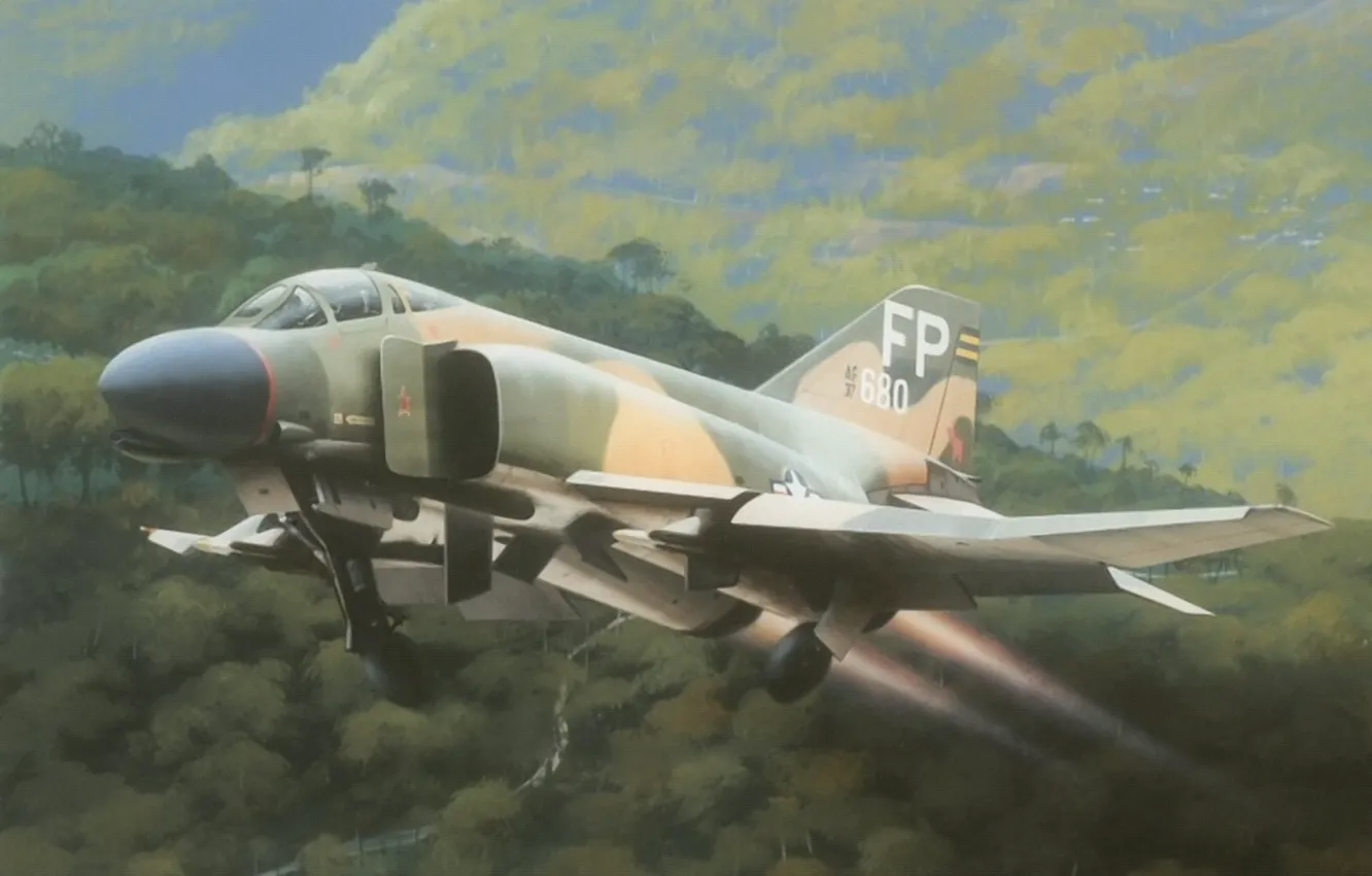 Photo wallpaper aircraft, painting, aviation, jet, vietnam, F-4 Phantom, drawinf