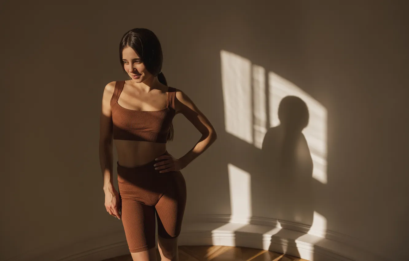 Photo wallpaper girl, shorts, woman, beautiful, model, brunette, cute, tank top