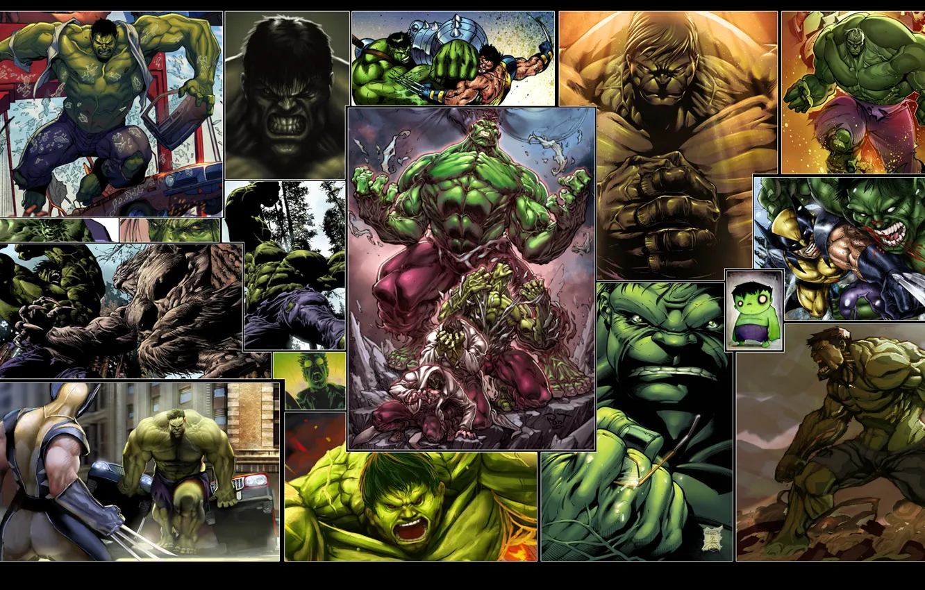Photo wallpaper power, claws, battle, wolverine, Hulk, marvel, comic, super heroes