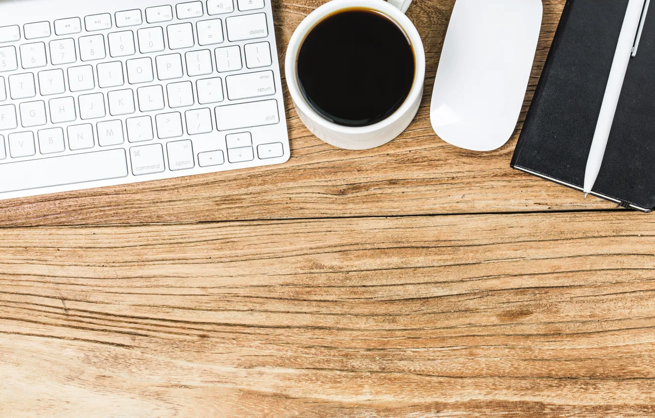 Photo wallpaper coffee, mouse, handle, Notepad, keyboard