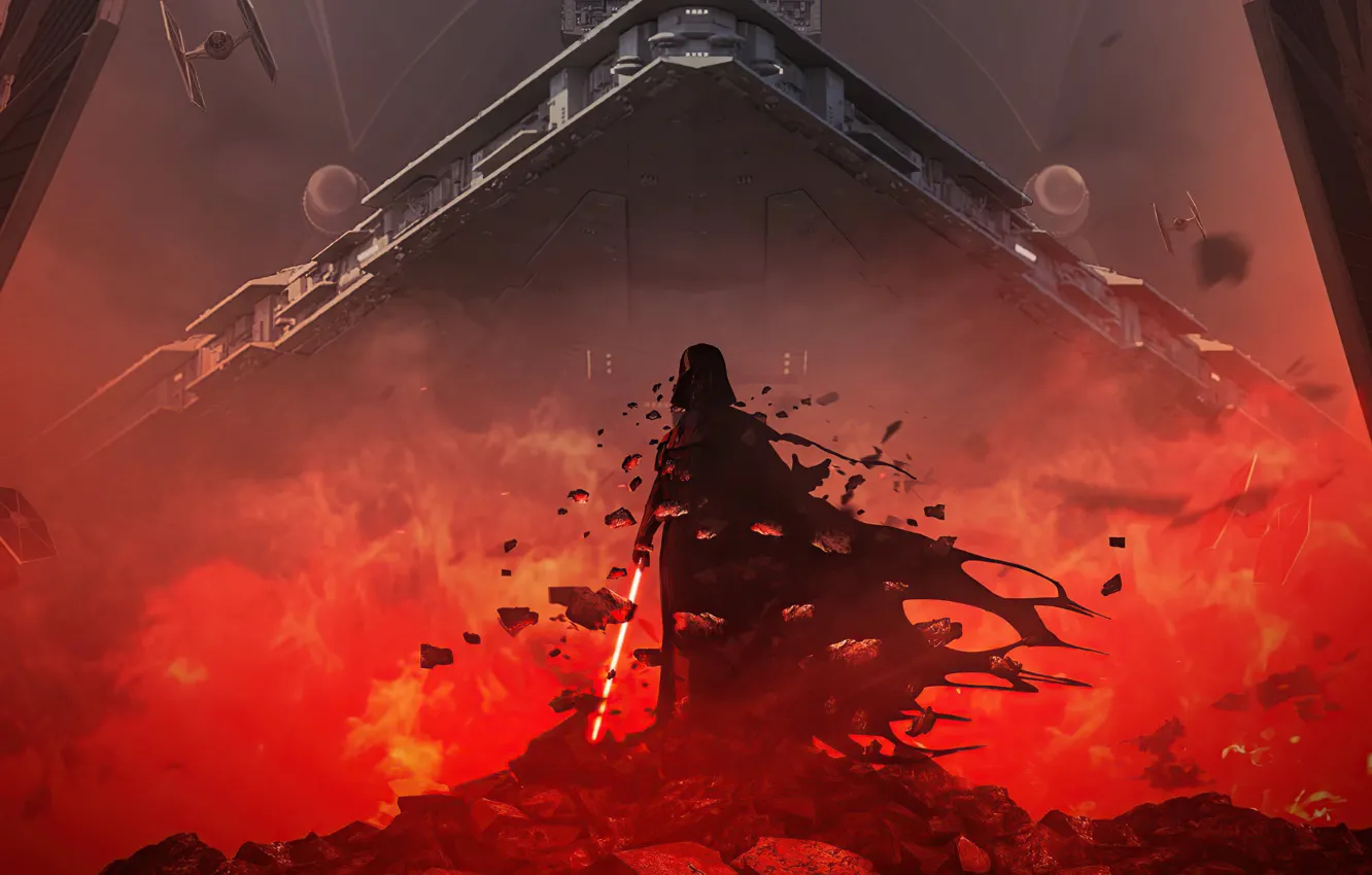 Photo wallpaper stones, power, ship, Star Wars, cloak, Darth Vader, cruiser, Darth Wader