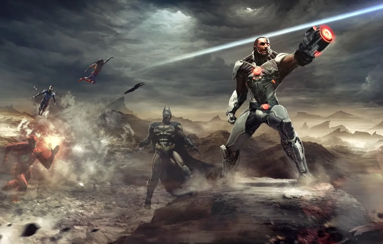 Photo wallpaper Batman, cyborg, Batman, Flash, Nightwing, Flash, Justice League, wonder woman