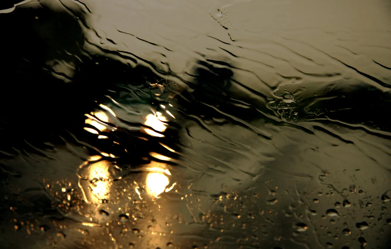 Photo wallpaper road, glass, water, drops, night, rain, the shower, threads