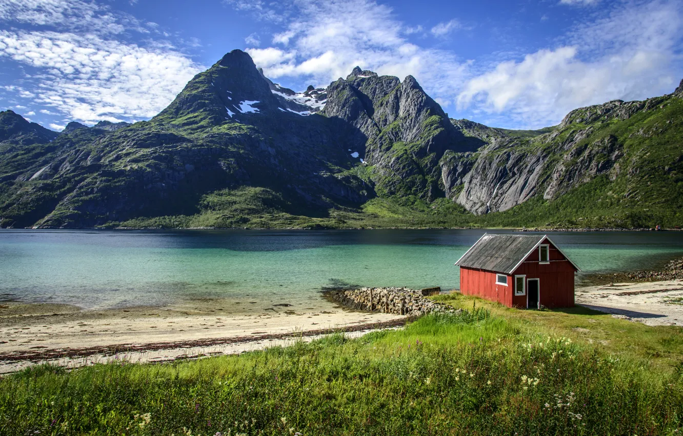 Photo wallpaper landscape, mountains, nature, lake, Norway, Raftsundet Lofoten Islands