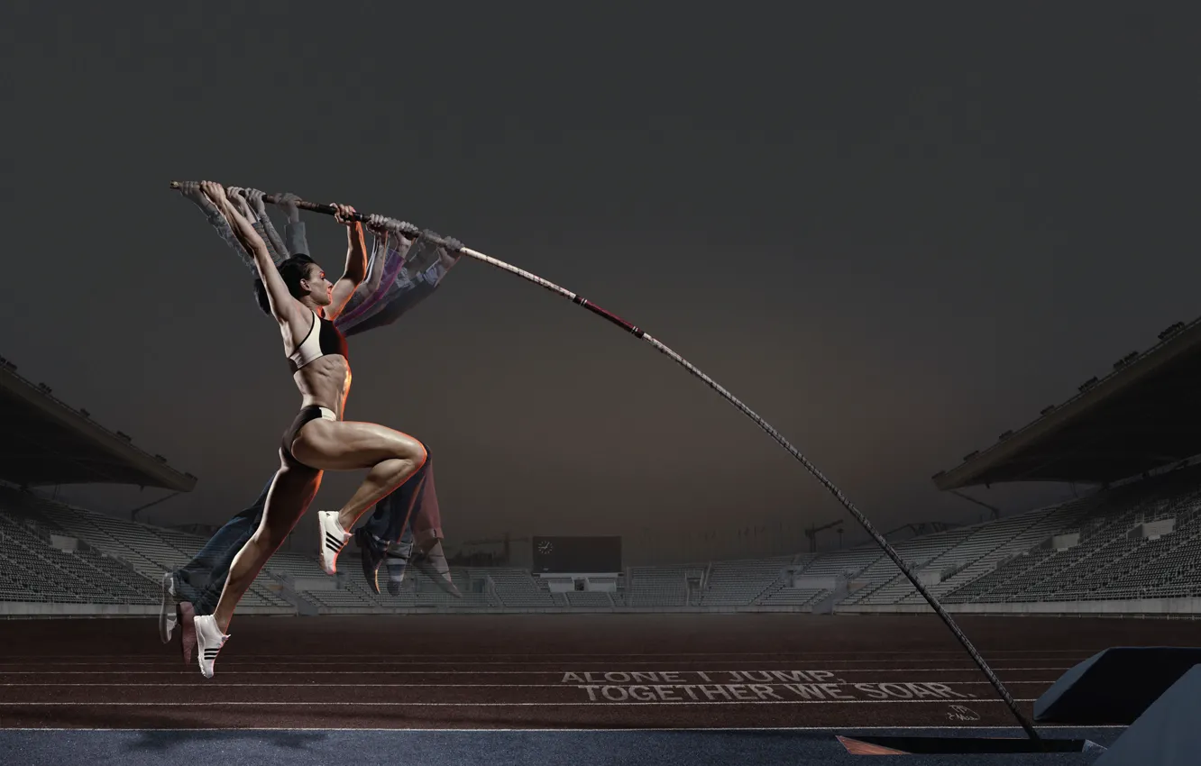 Photo wallpaper girl, jump, advertising, athlete, Adidas, pole, Pole vault