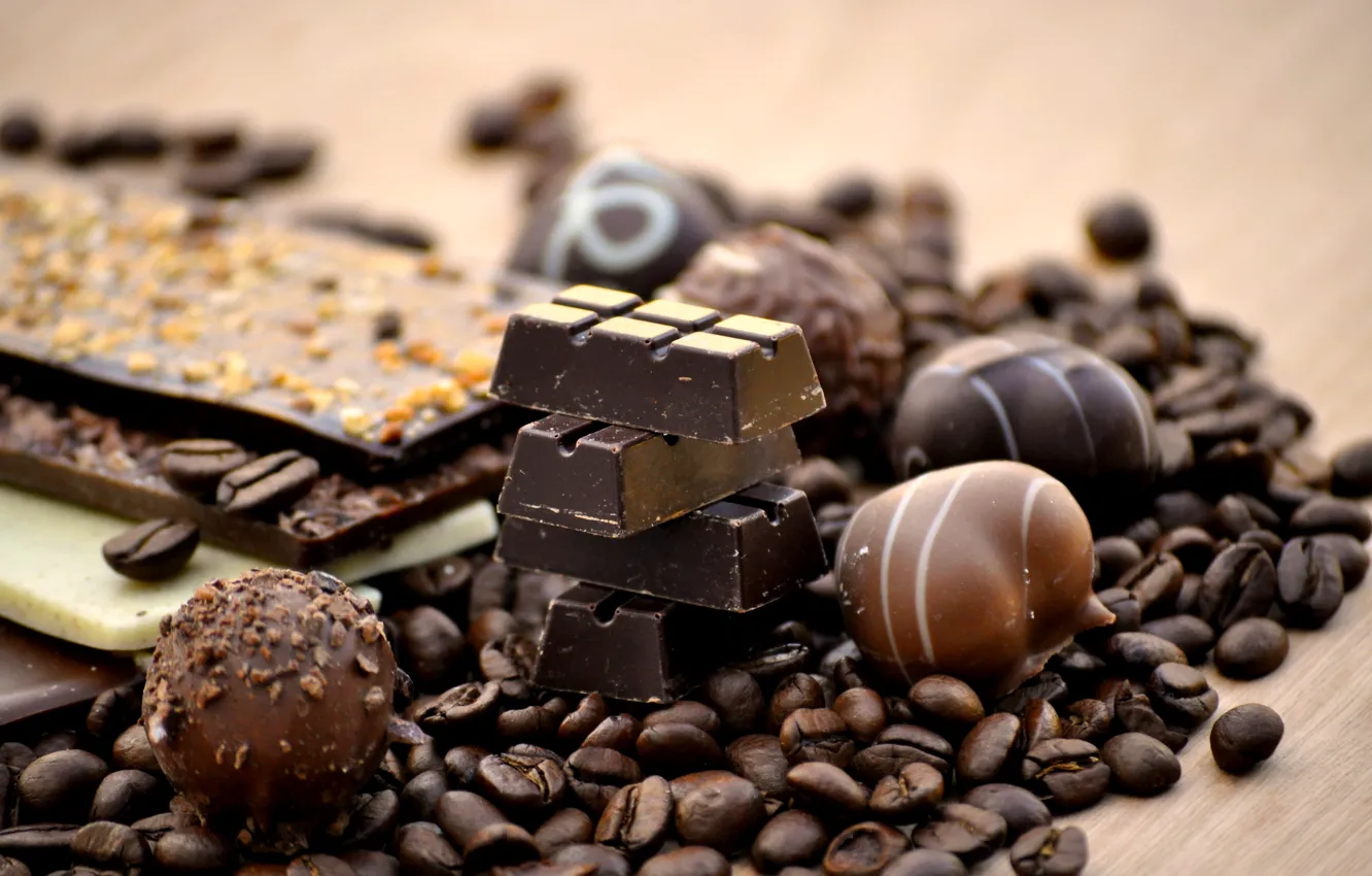 Photo wallpaper black, coffee, chocolate, grain, candy, sweet, milk
