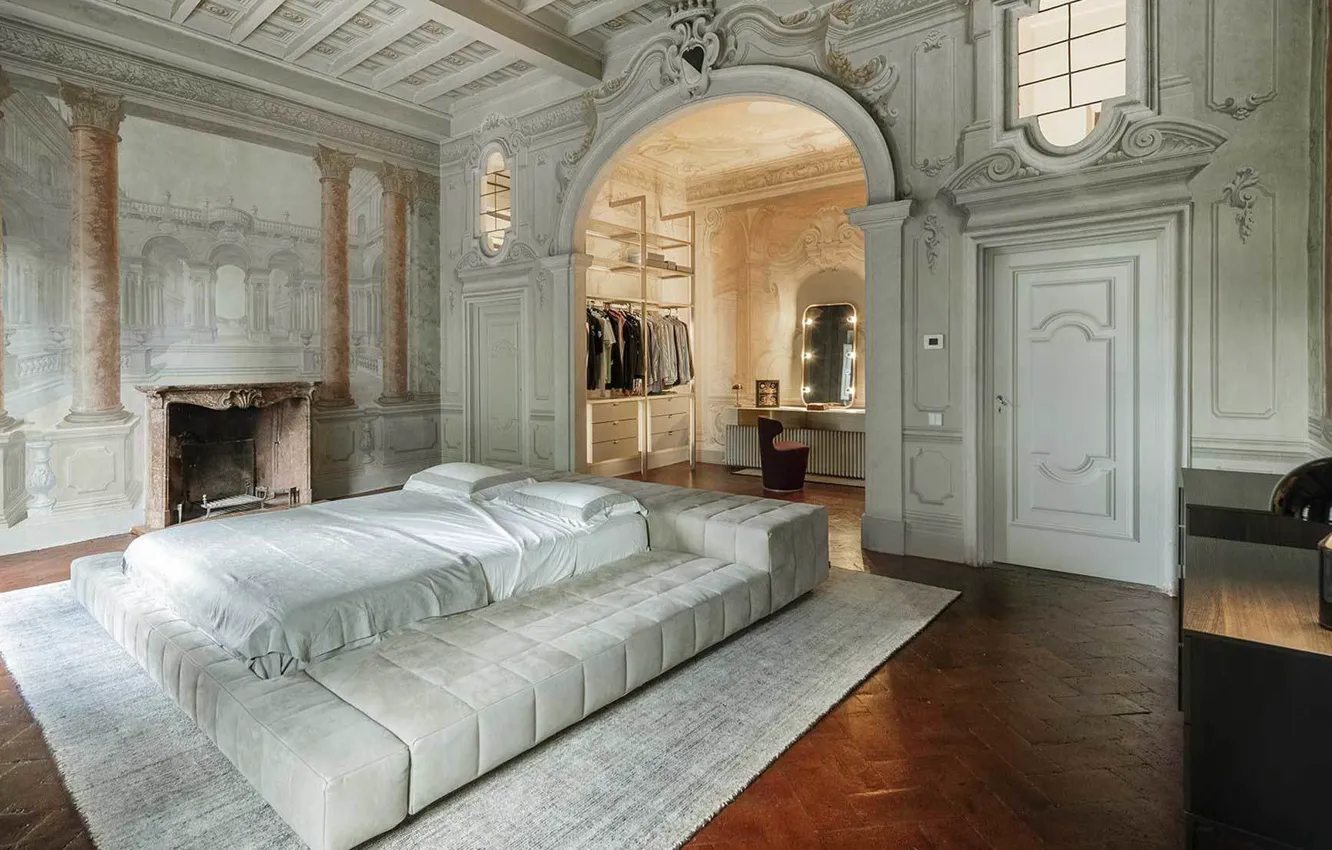 Photo wallpaper style, room, interior, fireplace, bedroom, by Sammarroo Architecture Studio, Renaissance Villa On the Hills of …