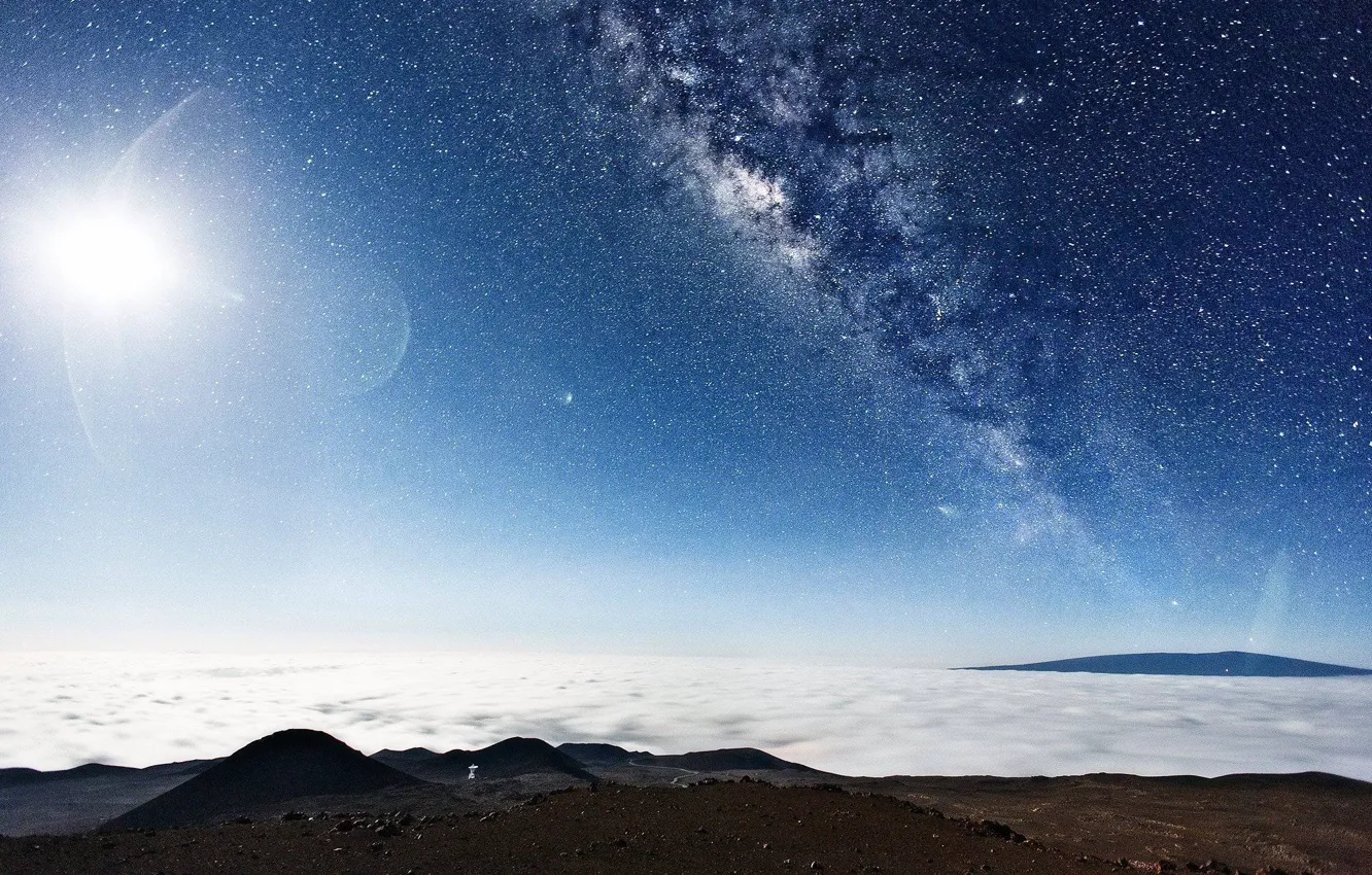 Photo wallpaper space, stars, glare, planet, galaxy