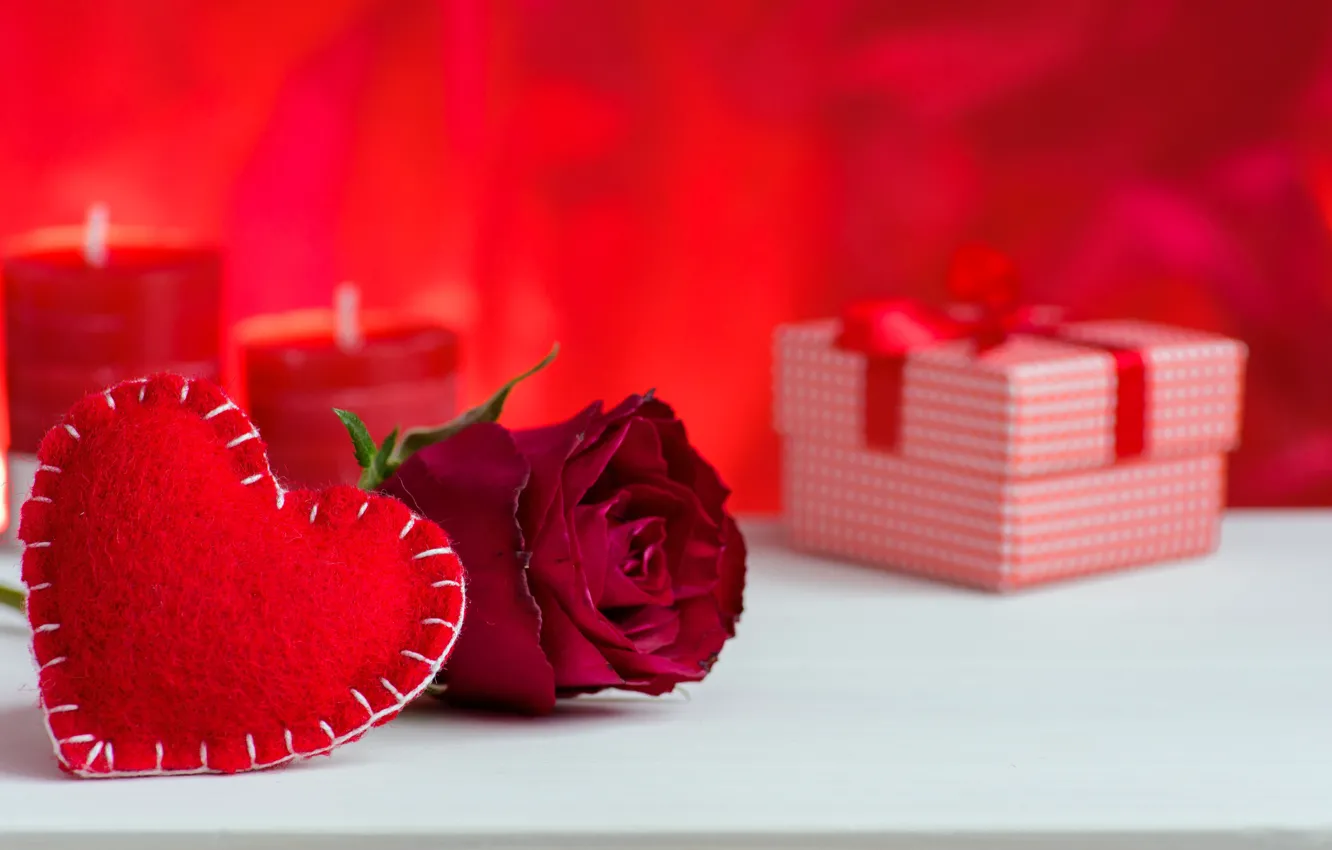 Photo wallpaper love, red, gift, roses, candles, red, love, heart