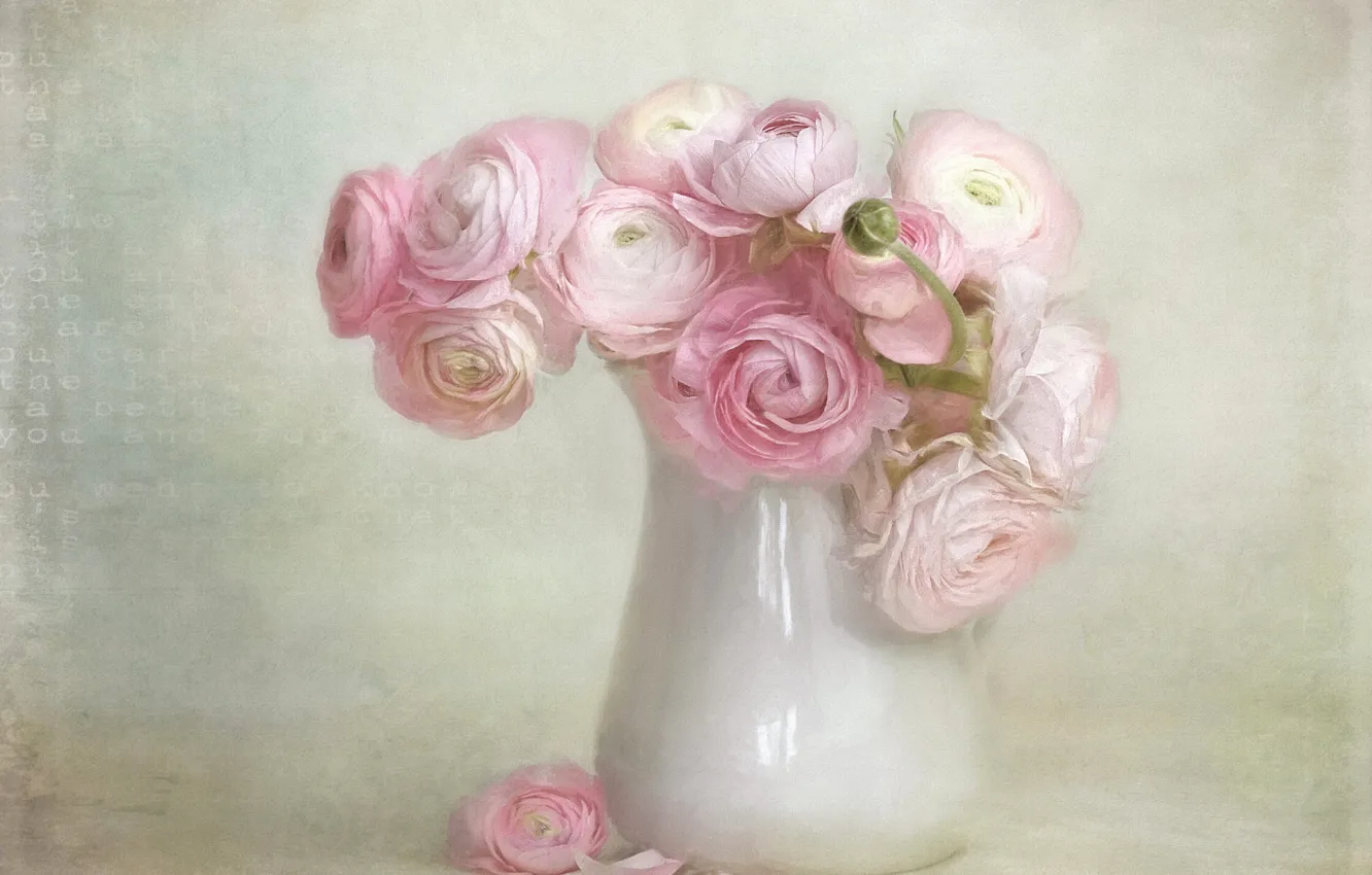 Photo wallpaper white, flowers, letters, bouquet, art, vase, pink, still life