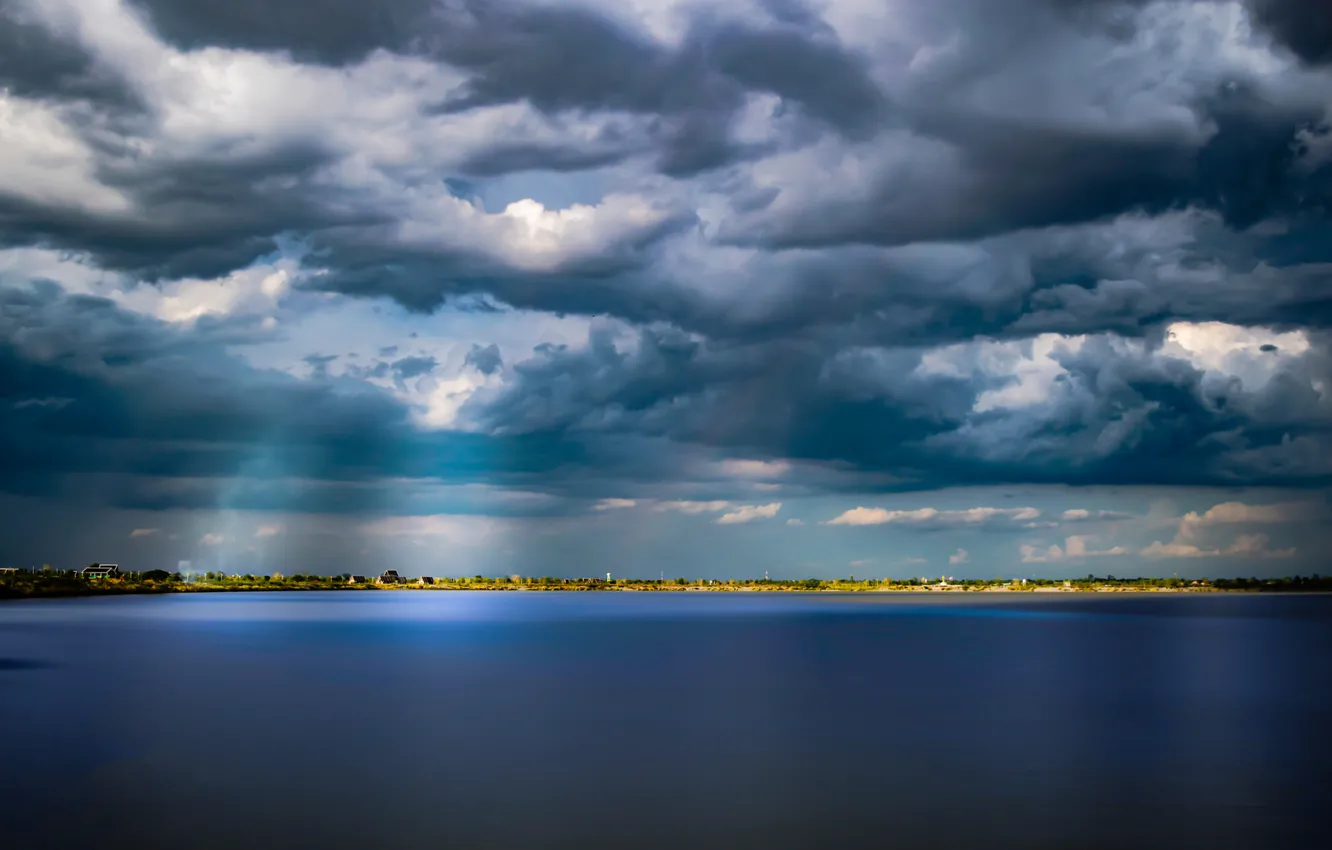 Photo wallpaper sea, water, clouds, clouds, surface, reflection