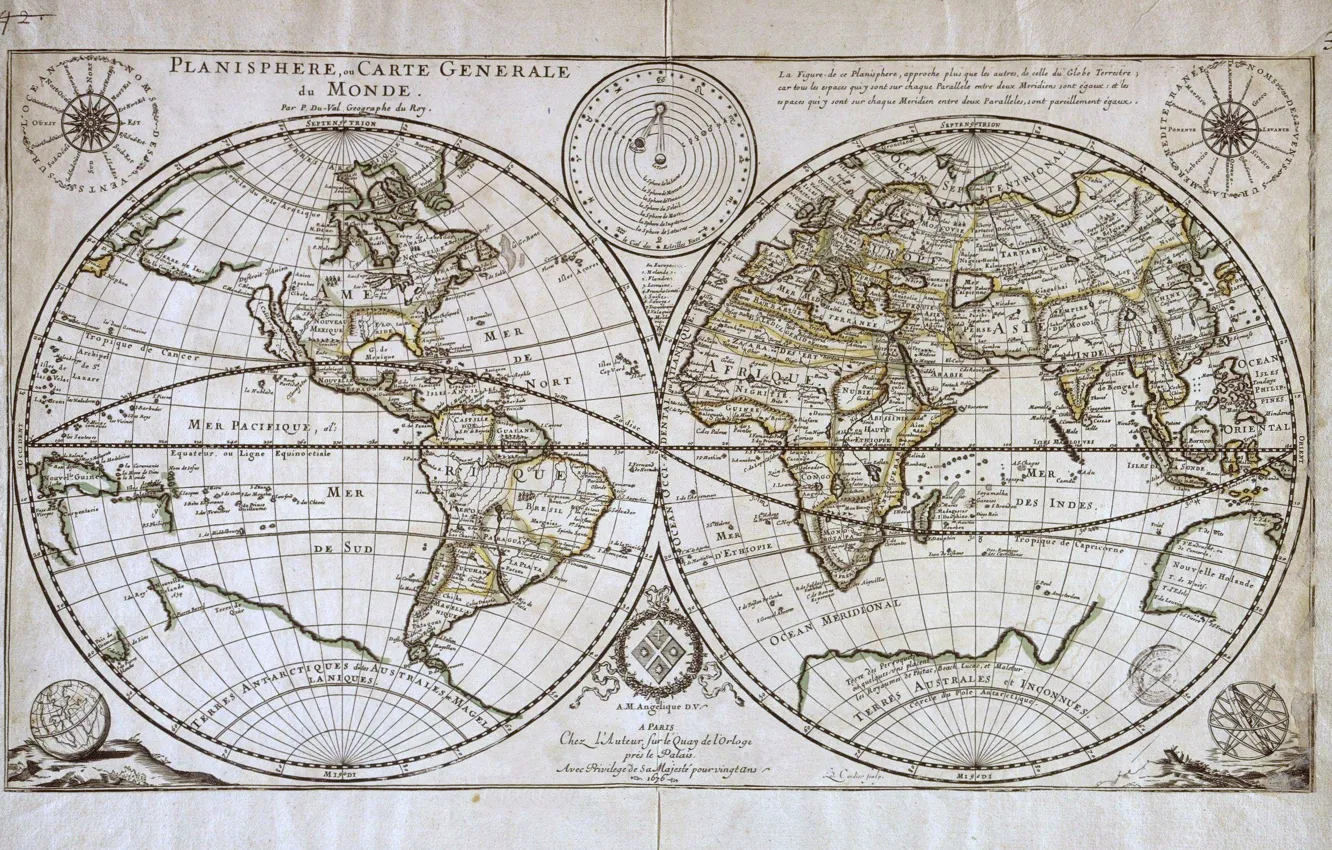 Photo wallpaper map, hemisphere, planisphere duval
