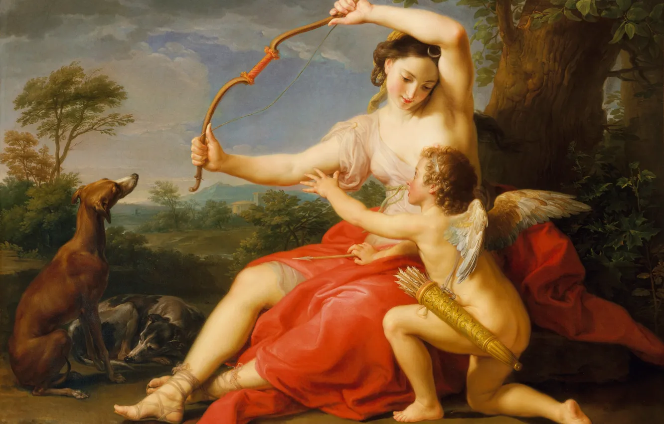 Photo wallpaper the game, Cupid, Diana, Pompeo Batoni