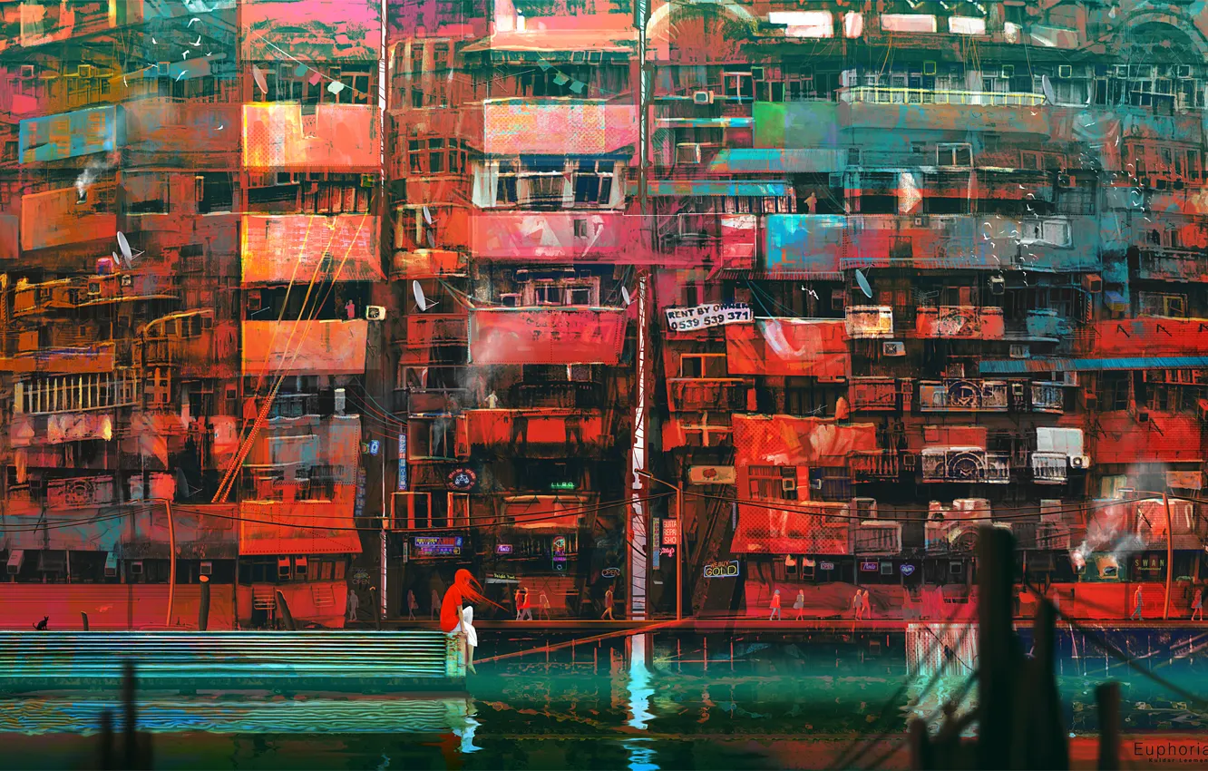 Photo wallpaper the city, figure, home, balcony