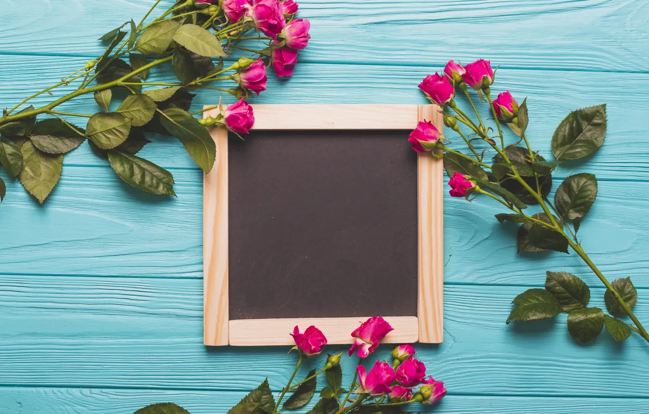 Photo wallpaper flowers, background, blue, Board, roses, buds