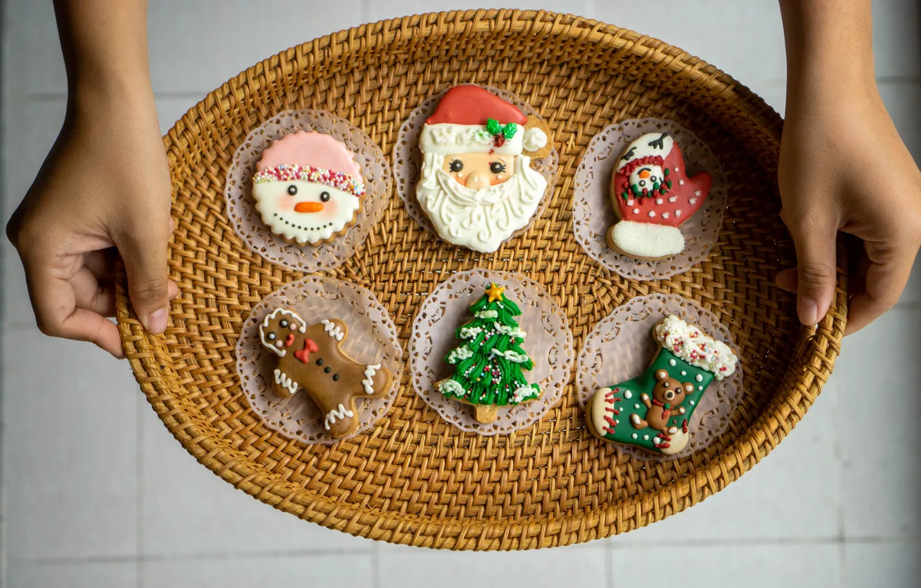 Photo wallpaper holiday, hands, New Year, cookies, Happy New Year, cakes, happy new year, Merry Christmas