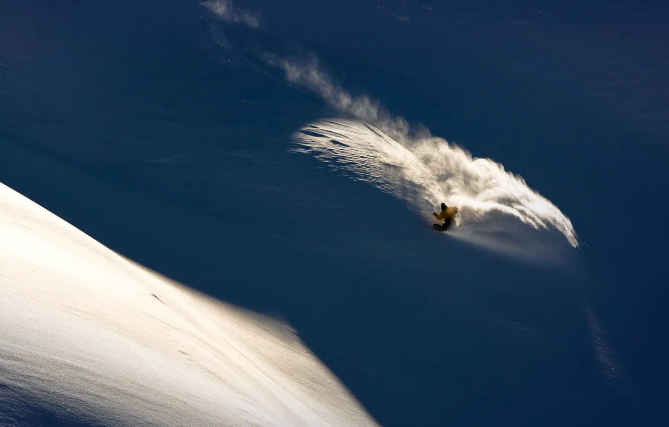 Photo wallpaper winter, snow, snowboard, the descent, slope