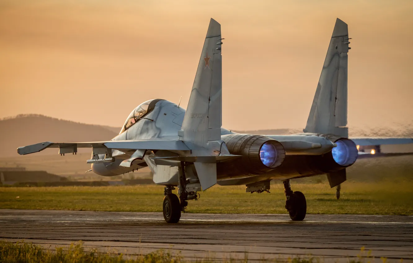 Photo wallpaper fighter, the airfield, Russian, multipurpose, double, Su-30CM