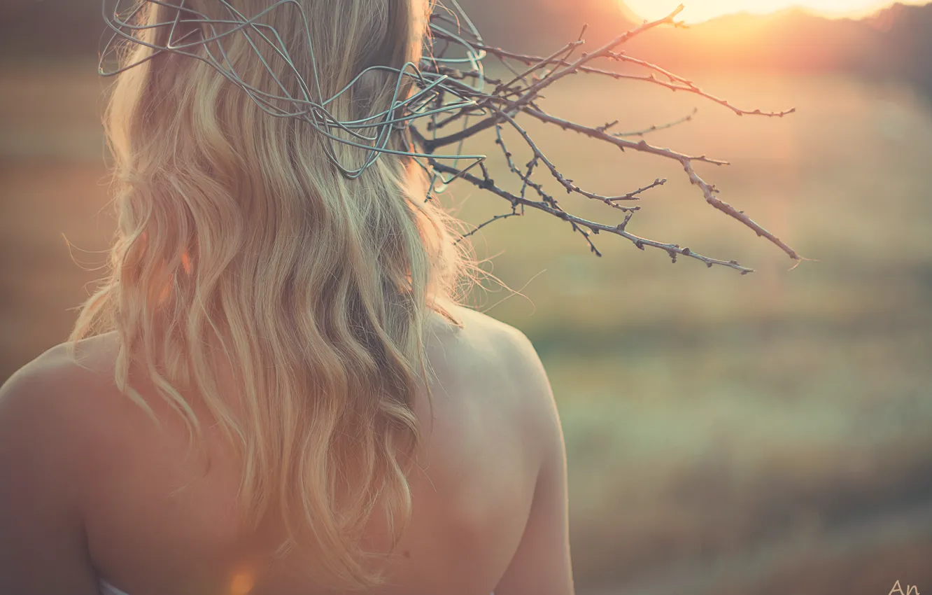 Photo wallpaper girl, tenderness, Sunset