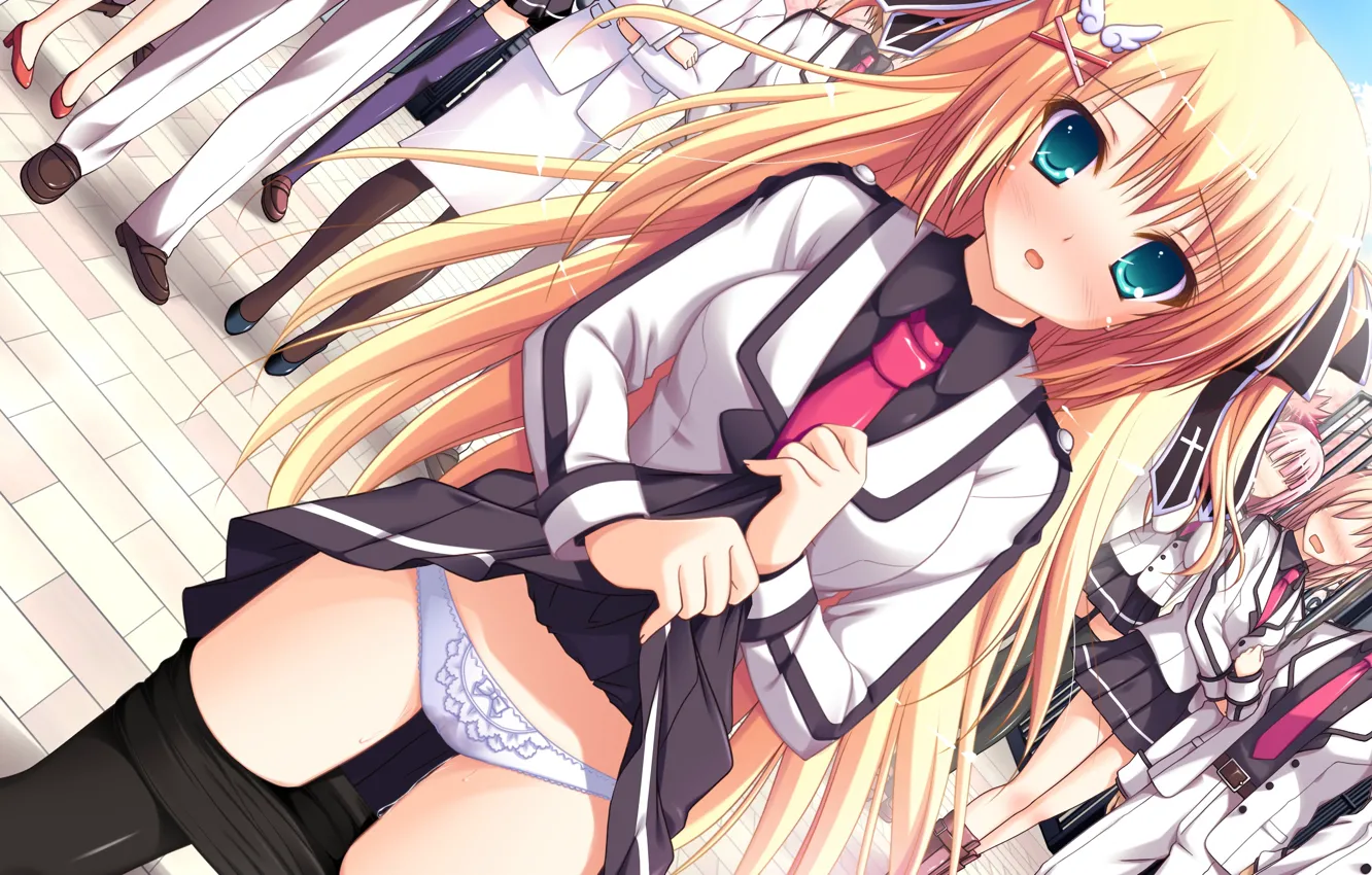 Photo wallpaper girl, sexy, lingerie, school uniform, panties, long hair, boobs, anime