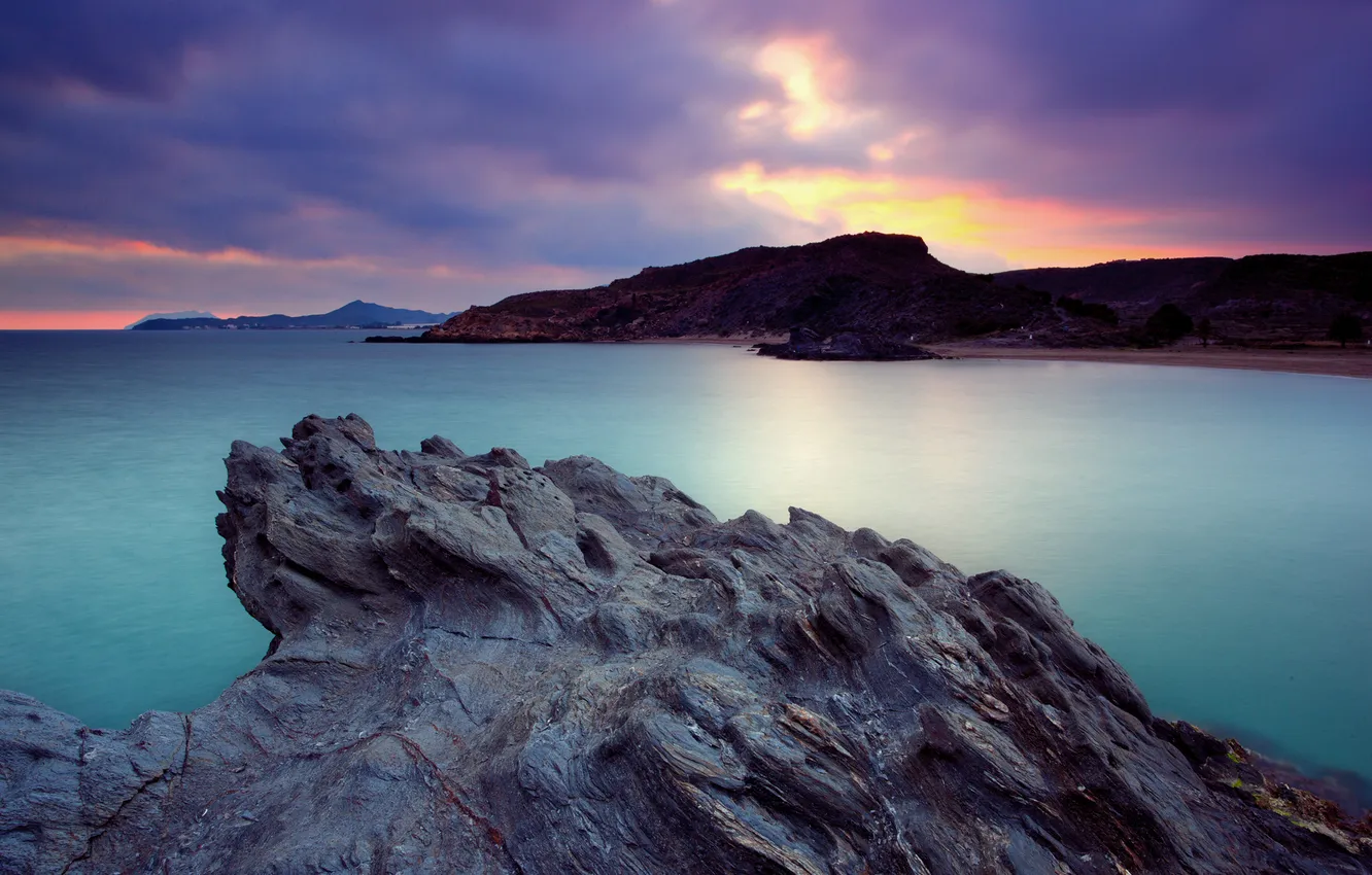 Photo wallpaper sea, the sky, sunset, rocks, stone