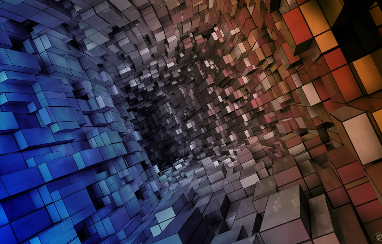 Photo wallpaper blue, red, blue, tunnel