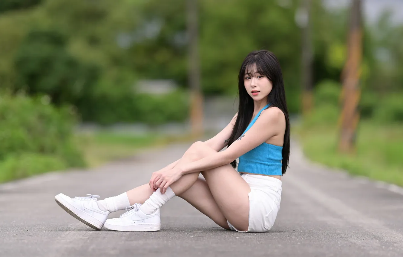 Photo wallpaper girl, hair, shorts, Mike, brunette, legs, Asian