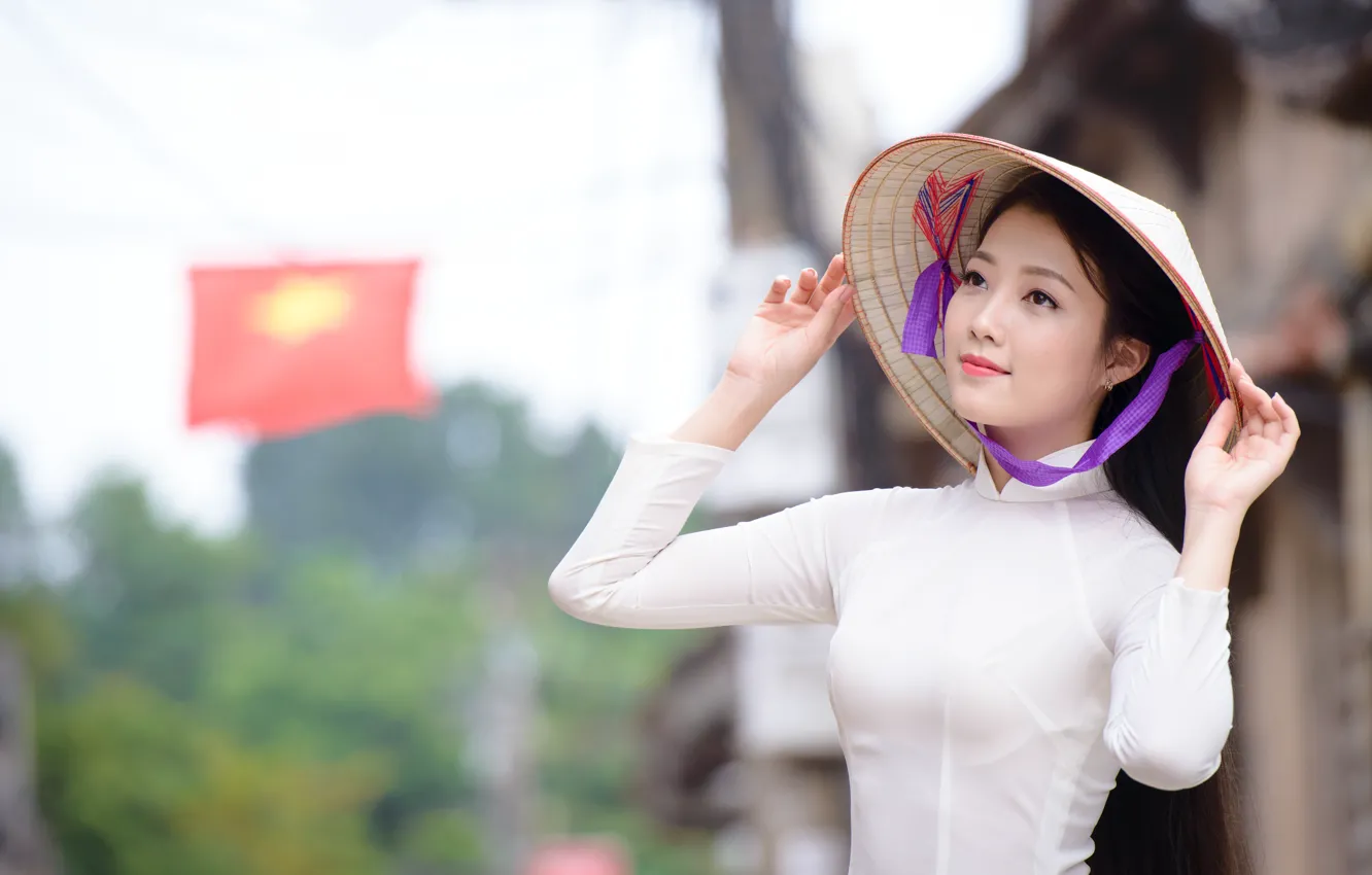 Photo wallpaper girl, face, background, hat