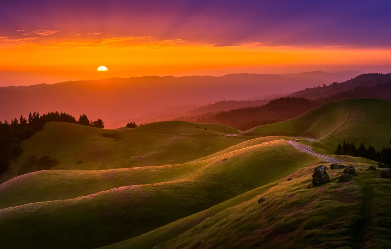 Photo wallpaper sunset, hills, CA, California, Bay Area