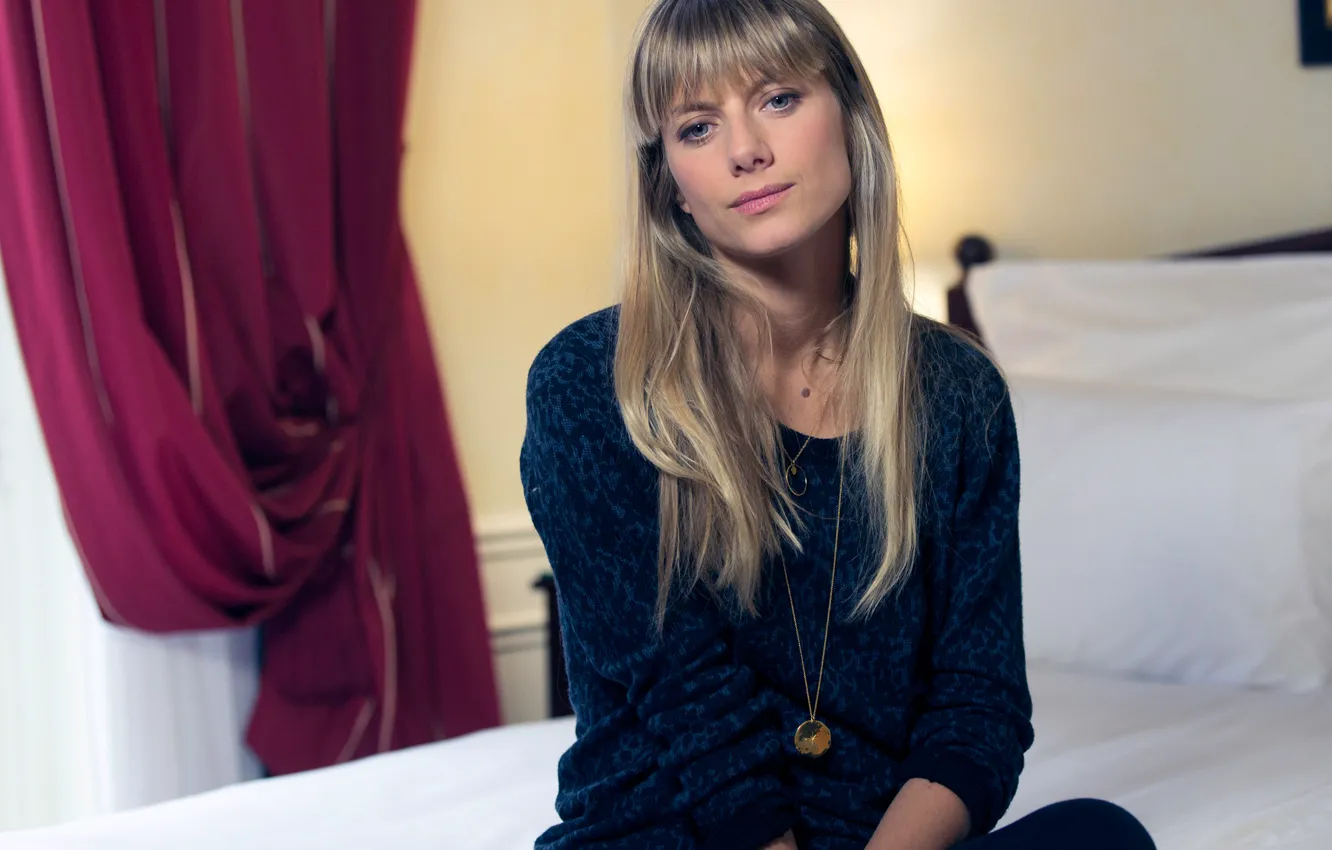 Photo wallpaper bed, actress, blonde, curtains, photoshoot, Melanie Laurent, Melanie Laurent, Unifrance