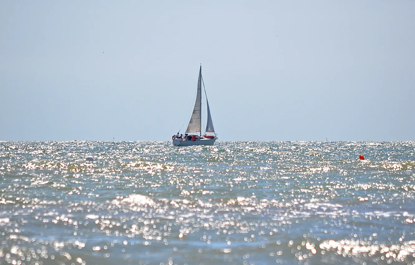 Photo wallpaper sea, wave, reflection, boat, yacht, sails