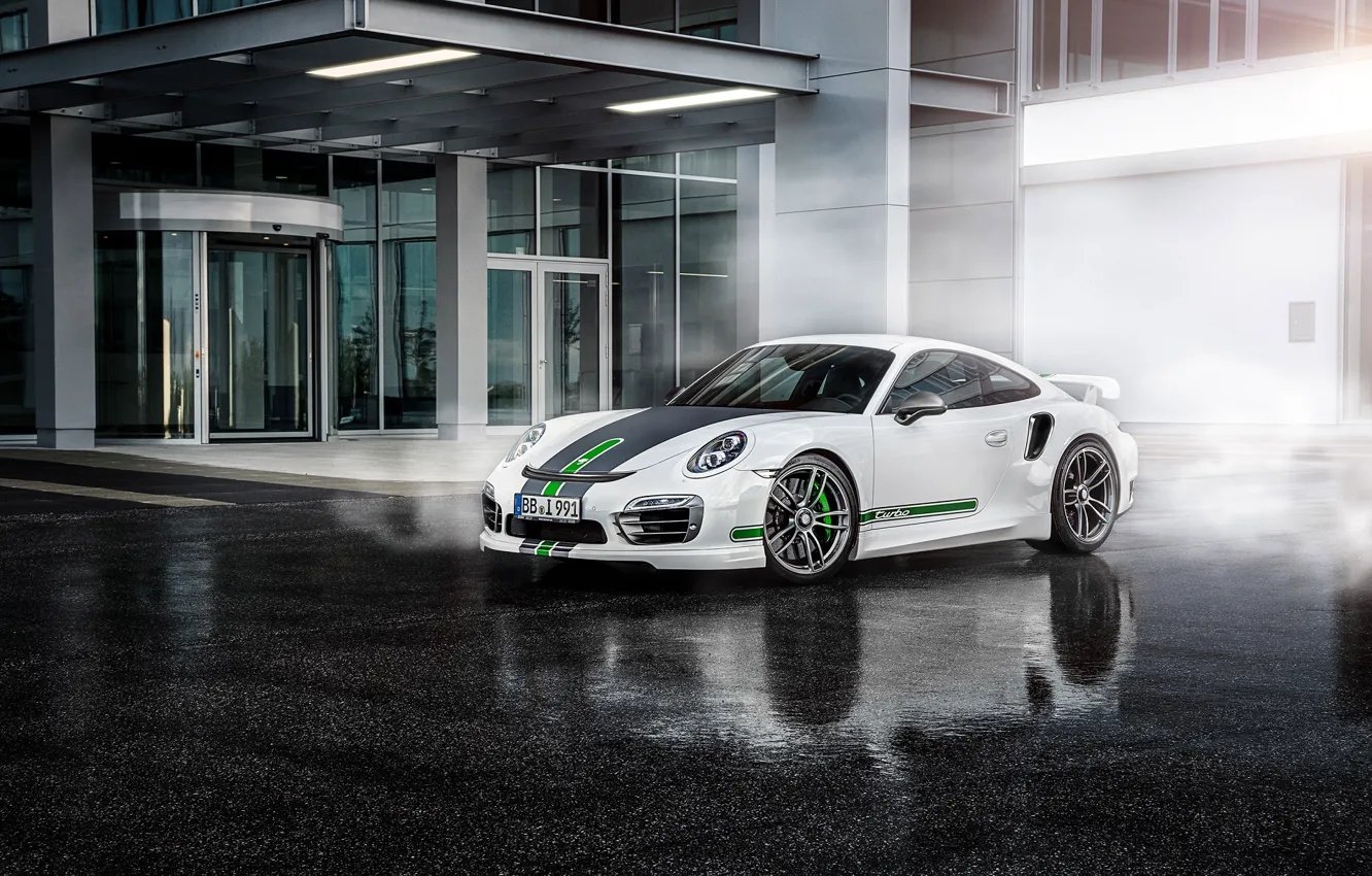 Photo wallpaper 2014, TechArt, 991, White, Supercar, Front, Porsche, Turbo