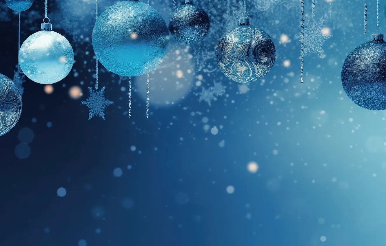Photo wallpaper balls, the dark background, new year, Christmas, blue background, Christmas decorations, Christmas decorations, AI art