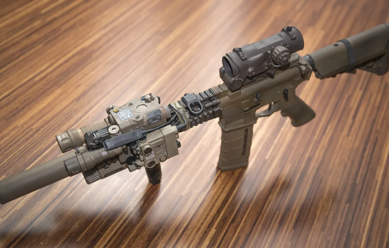 Photo wallpaper background, optics, muffler, assault rifle