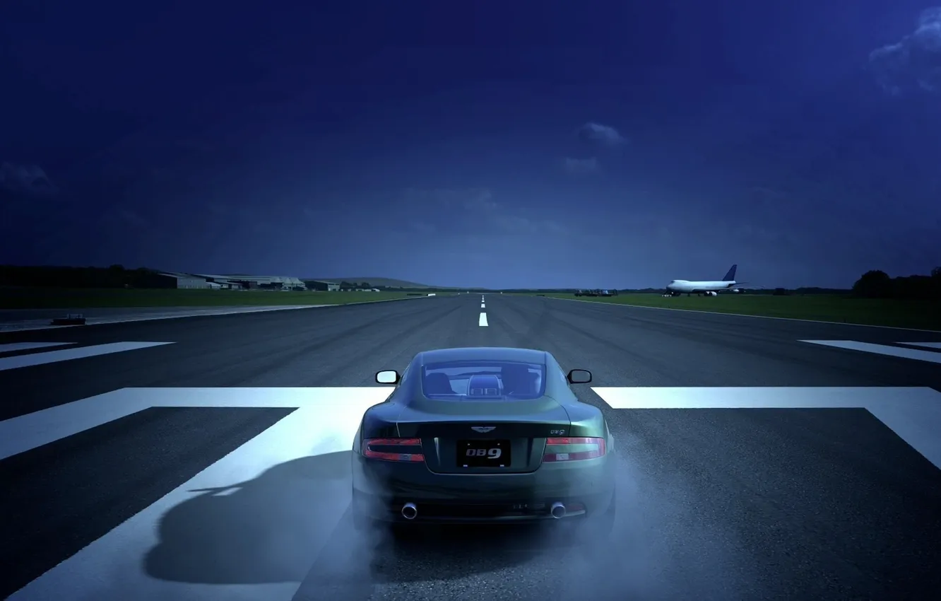 Photo wallpaper Aston Martin, Top Gear, DB9, the plane, runway